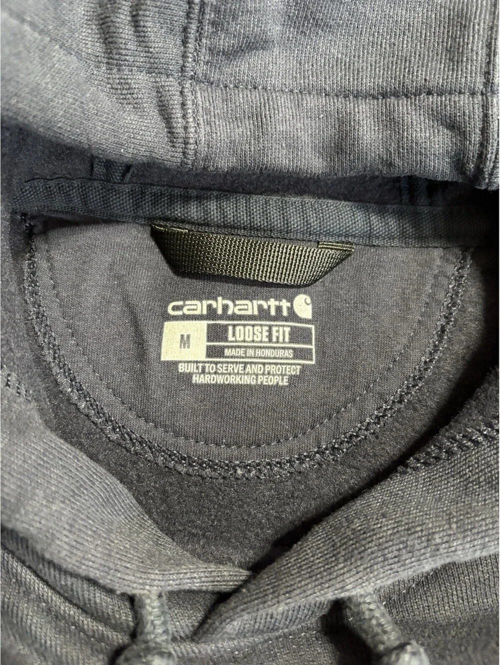 Carhartt K288 Hoodie Mens M Navy Loose Fit Logo Sleeve Workwear